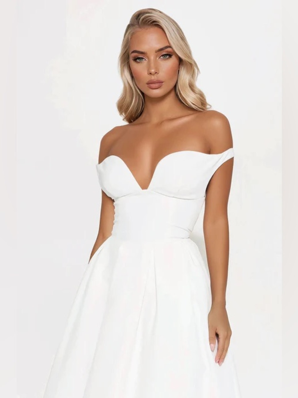Fashion Nova Nelly Off Shoulder Maxi Dress - Off White - Picture 2 of 3